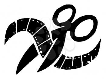 Royalty Free Clipart Image of Scissors Cutting Film