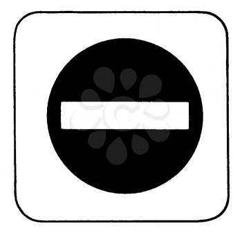 Royalty Free Clipart Image of a Square Outline With a Black Circle and Dash