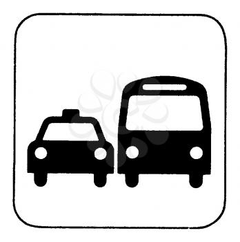 Royalty Free Clipart Image of a Taxi and Bus