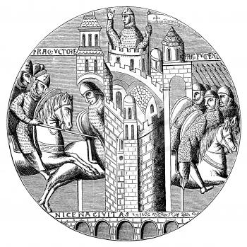 Royalty Free Clipart Image of Storming the Castle