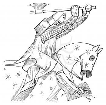 Royalty Free Clipart Image of a Knight Riding into Battle 