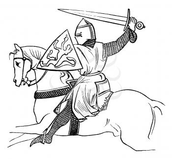 Royalty Free Clipart Image of a Knight Charging on his Horse 