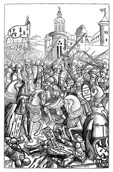 Royalty Free Clipart Image of Storming the Castle 