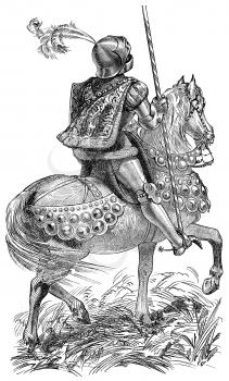 Royalty Free Clipart Image of a Knight on a Horse