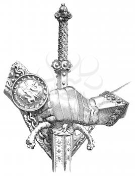 Royalty Free Clipart Image of a Hand on a Sword