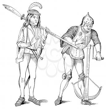 Royalty Free Clipart Image of Two Men With Medieval Weapons