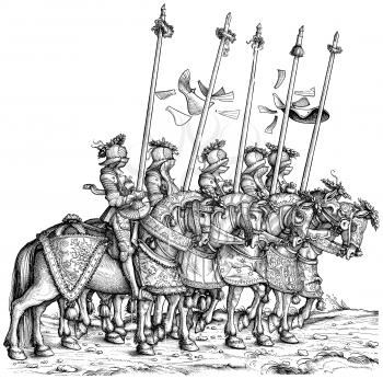 Royalty Free Clipart Image of Knights Going into Battle 