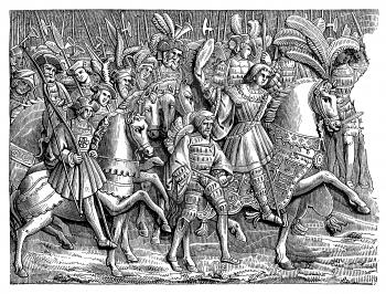 Royalty Free Clipart Image of a Medieval Battle 