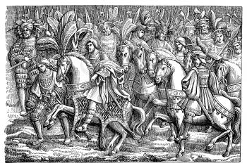 Royalty Free Clipart Image of a Medieval Battle