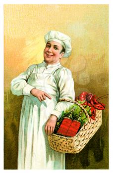 Royalty Free Clipart Image of a Chef with a Basket