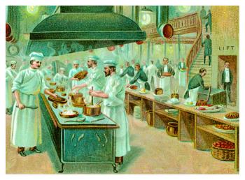 Royalty Free Clipart Image of a Victorian Kitchen