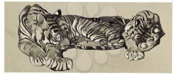 Royalty Free Clipart Image of Napping Tigers