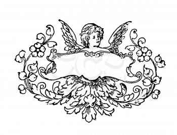 Royalty Free Clipart Image of a Cherub holding a Banner
