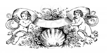 Royalty Free Clipart Image of Cherubs Holding a Banner