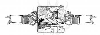 Royalty Free Clipart Image of a Farm and Banner