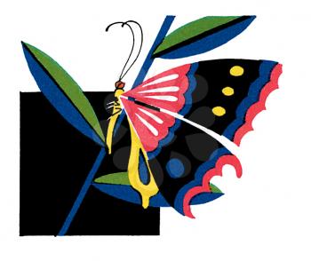 Royalty Free Clipart Image of a Butterfly on a Plant