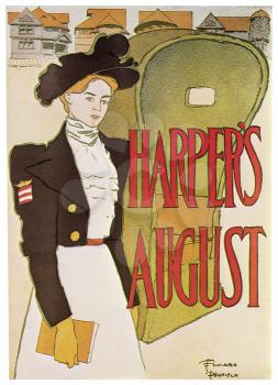Royalty Free Clipart Image of an Old Theatre Poster for the Play Harper's August 
