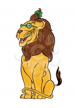 Royalty Free Clipart Image of a Lion Wearing Glasses