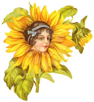 Royalty Free Clipart Image of a Woman's Face on a Flower