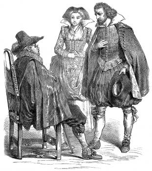 Royalty Free Clipart Image of an Historic Illustration of a Man and Woman