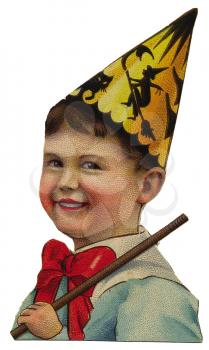 Royalty Free Clipart Image of a Boy in a Party Hat