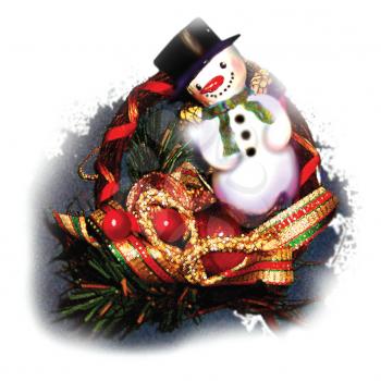 Royalty Free Clipart Image of a Snowman on a Wreath