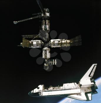 Royalty Free Photo of a View of the Space Shuttle Atlantis Departing Mir Russian Space Station 