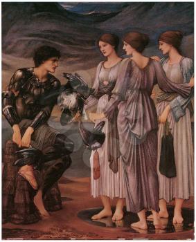 Royalty Free Clipart Image of The Perseus Series: Perseus and the Sea Nymphs (The Armament of Perseus) by Edward Burne-Jones