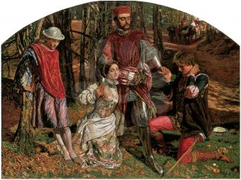 Royalty Free Clipart Image of Valentine Rescuing Sylvia From Proteus by William Holman Hunt