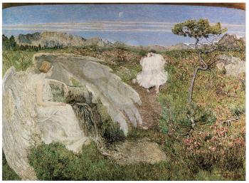 Royalty Free Clipart Image of Amor at the Fountain by Giovanni Segantini