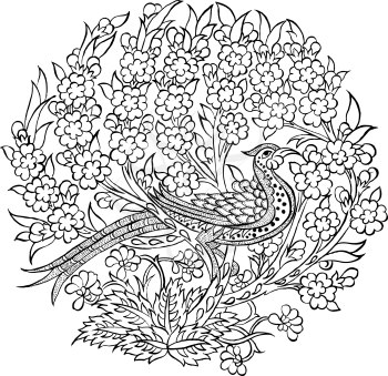 Royalty Free Clipart Image of a Peacock on Plants