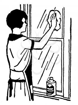 Royalty Free Clipart Image of a Woman Cleaning a Window