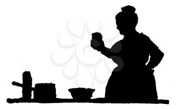 Royalty Free Silhouette Clipart Image of a Woman Cooking 