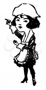 Royalty Free Clipart Image of a Maid Pointing 