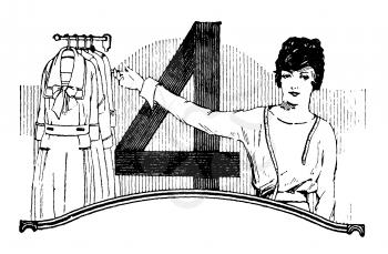 Royalty Free Clipart Image of a Lady Tailor Displaying Dresses