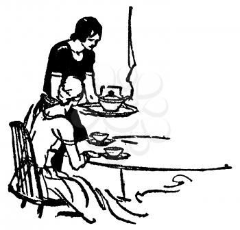 Royalty Free Clipart Image of a Women Having Tea Together
