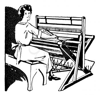 Royalty Free Clipart Image of a Woman Weaving on a Loom 