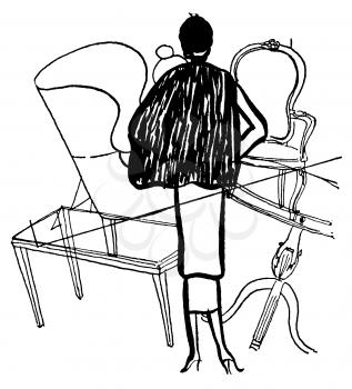 Royalty Free Clipart Image of a 
Woman and Furniture 