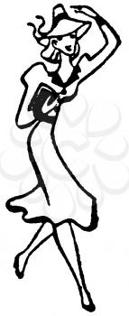 Royalty Free Clipart Image of a Woman Walking and Holding Her Hat so it Doesn't Blow Away 