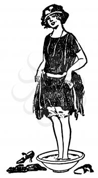 Royalty Free Clipart Image of a Woman Standing in a Bowl
