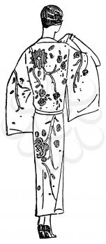 Royalty Free Clipart Image of a Woman in a Traditional Cheongsam Dress