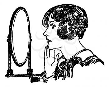 Royalty Free Clipart Image of a Woman Looking at her Reflection in the Mirror