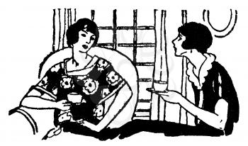 Royalty Free Clipart Image of Women Having Tea and Conversing