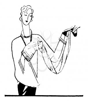 Royalty Free Clipart Image of a Woman Admiring Fabric