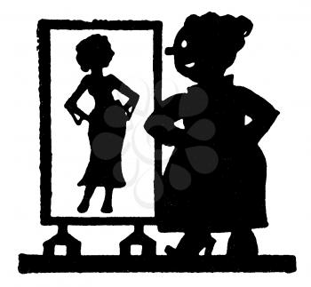 Royalty Free Silhouette Clipart Image of a woman Looking at Art 