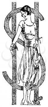 Royalty Free Clipart Image of a Woman Tied to a Dollar Sign