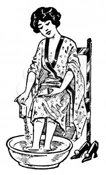 Royalty Free Clipart Image of a Woman Soaking her Feet