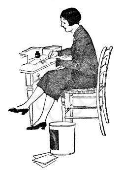 Royalty Free Clipart Image of a Woman Sitting, Working at her Desk