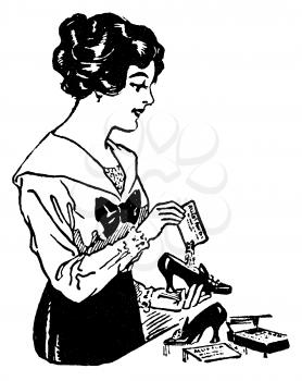 Royalty Free Clipart Image of a Woman Powdering her Shoes 