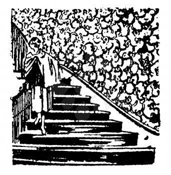 Royalty Free Clipart Image of a Woman Coming Down the Stairs 